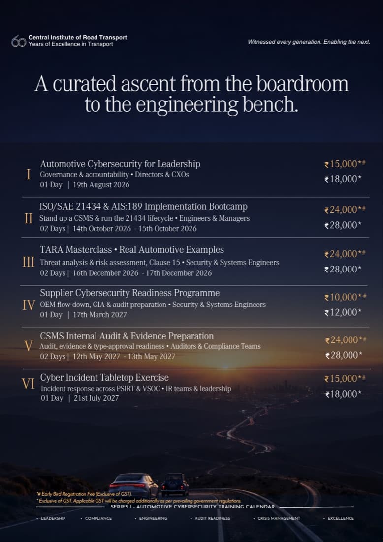Series I — Automotive Cybersecurity Training programmes and dates